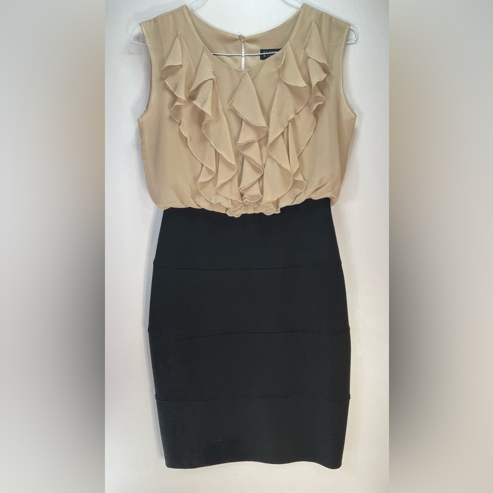 ENFOCUS STUDIO | Tan & Black Ruffle Top Dress | Size 6